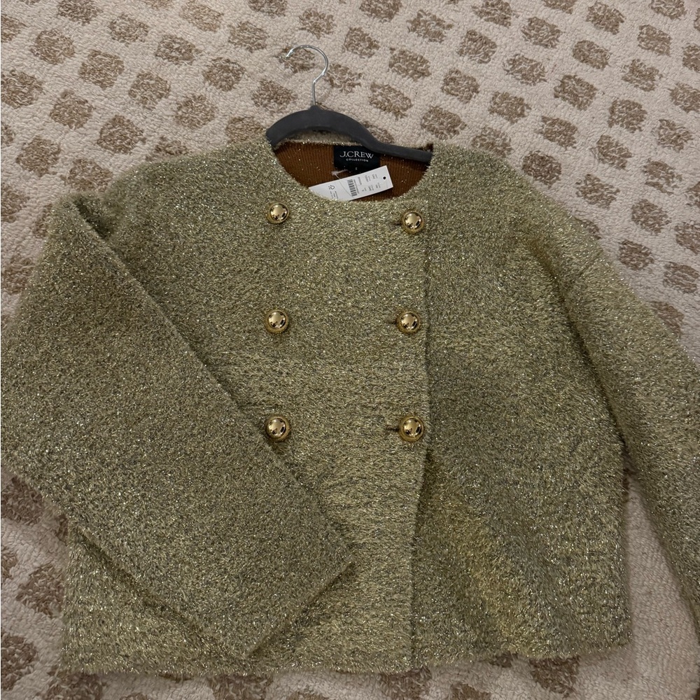 J. Crew Olive Tweed Jacket with Gold Buttons
